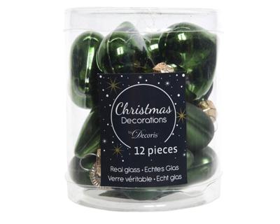 12 Glazen hartjes 40 mm dennen groen - Decoris