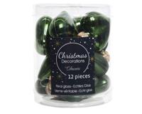 12 Glazen hartjes 40 mm dennen groen - Decoris
