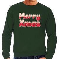 Merry xmas foute Kerst sweater / trui groen voor heren - thumbnail