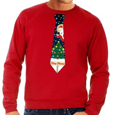 Foute kersttrui - sweater - met stropdas in kerst print - rood - voor heren