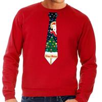 Foute kersttrui - sweater - met stropdas in kerst print - rood - voor heren