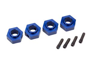 Wheel hubs, 12mm hex, 6061-T6 aluminum (blue-anodized) (4)/ screw pin (4) (TRX-8269X)