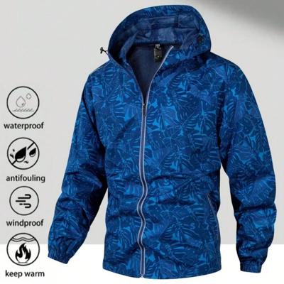 Men's Waterproof Windbreaker - Hooded Outdoor Hiking Jacket in Black Blue / M