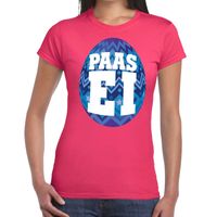 Paasei t-shirt roze met blauw ei voor dames