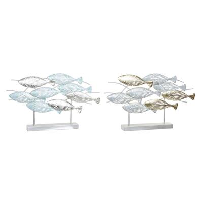 Decoratieve figuren DKD Home Decor 65,4 x 9 x 39,5 cm Zilverkleurig Blauw Gouden Spiralen Mediterrane (2 Stuks)