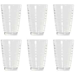 18x Stuks transparante waterglazen/drinkglazen streep relief 300 ml van glas