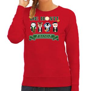 Foute Kersttrui/sweater voor dames - de hosti band - rood - kerstmuziek - band