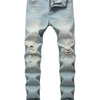 Bon&Bon Men's Light Wash Ripped Skinny Jeans - Distressed Denim Light Wash / 28