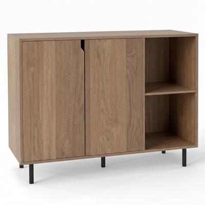 Keukenbuffetkast Moderne Houten Dressoir met 2 Deuren en 2 Open Vakken Consolekast voor Eetkamer met Verstelbare Planken en Metalen Poten 106 x 38 x 80 cm-Naturel