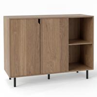 Keukenbuffetkast Moderne Houten Dressoir met 2 Deuren en 2 Open Vakken Consolekast voor Eetkamer met Verstelbare Planken en Metalen Poten 106 x 38 x 80 cm-Naturel