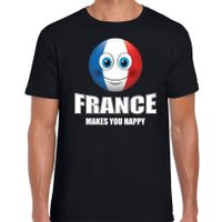 France makes you happy landen t-shirt Frankrijk zwart voor heren met emoticon