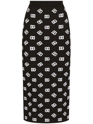 Dolce & Gabbana jupe mi-longue à logo en jacquard - Noir