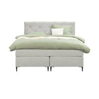 Leen Bakker - Boxspring Liv Geruit - Ecru - 140x200 Cm - Slanke Poot - Stof - Crème