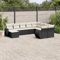 10-delige Loungeset met kussens poly rattan zwart