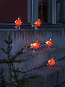 Verlicht paasfiguur voor binnen en buiten - 5 roodborstjes - 40 LEDs - Neutraal wit - Dimbaar - 12 cm hoog