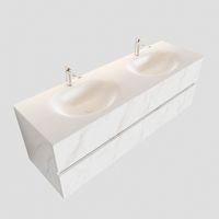 Badkamermeubel BWS Valencia Carrara Mat 150 cm Solid Surface Wastafel Dubbel (2 kraangaten, 4 lades) - thumbnail