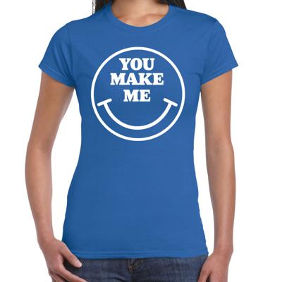 Verkleed T-shirt voor dames - you make me - Smile Emoticon - blauw - carnaval - foute party - feestk Verkleed T-shirt voor dames - you make me - Smile Emoticon - blauw - carnaval - foute party - feestk