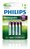 PHILIPS AAA-Batterijen - 4 Stuks - HR03 Oplaadbare Batterijen - NiMH 1.2V - 1000 Keer Herladen - 700mAh - thumbnail