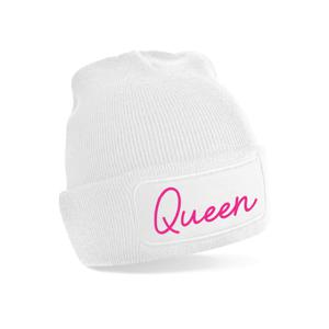 Wintersport muts voor dames - Queen - wit - one size - volwassenen - Apres ski beanie