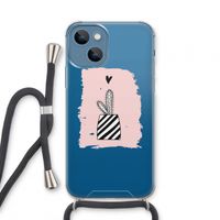 Zwart-wit cactus: iPhone 13 mini Transparant Hoesje met koord