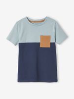 Colorblock jongensshirt met korte mouwen leisteen - thumbnail