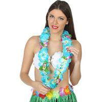 Toppers - Hawaii krans/slinger - Tropische kleuren blauw - Grote bloemen hals slingers - verkleed accessoires