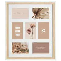 Collage fotolijst NEO - voor 7x foto van 10 x 15 cm - hout - naturel/wit - 42 x 49 cm
