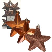 6x stuks kunststof sterren kersthangers kaneel bruin 7 cm - Kersthangers