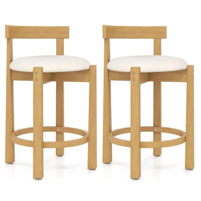 2-delige set Barkrukken Barstoelen Hout met Rugleuning & Voetsteunen Keukenkrukken Zithoogte 62cm Natuur