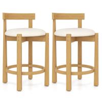 2-delige set Barkrukken Barstoelen Hout met Rugleuning & Voetsteunen Keukenkrukken Zithoogte 62cm Natuur