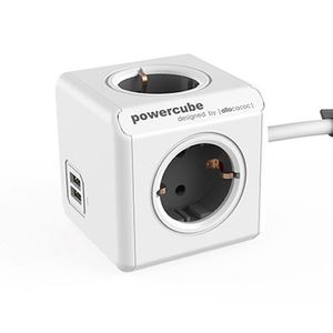 PowerCube Extended USB stekkerblok grijs 4 stopcontacten 3,0M