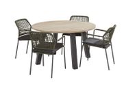 Diningset Derby Tafel 130cm met aluminium onderstel vier stoelen Barista groen - 4SO