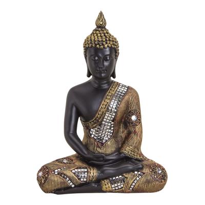 Boeddha in zwart/goud van poly, B21 x D12 x H27 cm.