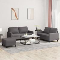 3-delige Loungeset met kussens kunstleer grijs