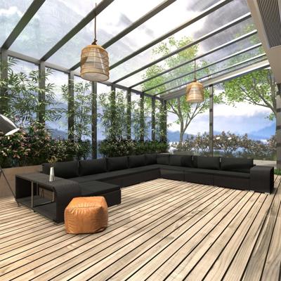 11-delige Loungeset met kussens poly rattan zwart