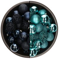 74x stuks kunststof kerstballen mix van donkerblauw en turquoise blauw 6 cm - Kerstbal - thumbnail