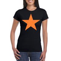 Verkleed T-shirt voor dames - ster - zwart - oranje glitter - carnaval/themafeest - thumbnail