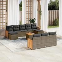 11-delige Loungeset met kussens poly rattan grijs