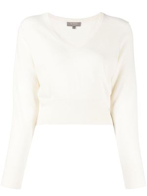 N.Peal pull crop à col v - Blanc