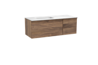 Balmani Forma zwevend badmeubel 135 x 55 cm amerikaans notenhout met Tablo Arcato asymmetrisch linkse wastafel in solid surface mat wit, Horizontale symmetrische rechte ribbel - thumbnail