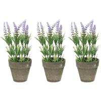 Bellatio Lavendel kunstplant - 4x stuks - lila - 25 cm - in betonlook potje - Kunstplanten - nepplan