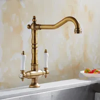 Bronskleurige Keukenkraan - Dubbele Hendel | Warm & Koud Water Bronskleurige Keukenkraan - Dubbele Hendel | Warm & Koud Water
