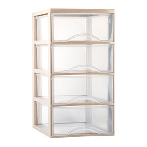 Plasticforte Ladeblokje/bureau organizer 4x lades - transparant/beige - L26 x B36 x H49 cm   -