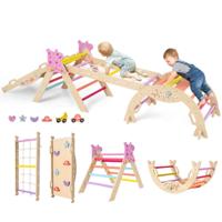 Driehoeksset 8-in-1 Opvouwbaar Klimspeelgoed Montessori Klimset van Hout Klimrek voor Kinderen