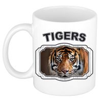 Dieren tijger beker - tigers/ tijgers mok wit 300 ml     -