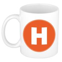 Koffie mok met de letter H - beker - oranje - eerste letter van een voornaam - wit - 300 ml
