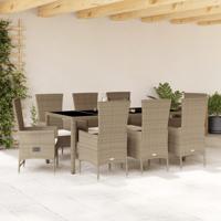 9-delige Tuinset met kussens poly rattan beige