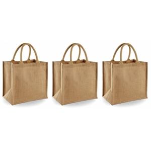 Jute boodschappentas/shopper - 3x - klein - 30 x 30 x 19 cm