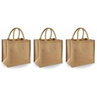 Jute boodschappentas/shopper - 3x - klein - 30 x 30 x 19 cm