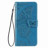 iPhone 12 hoesje - Bookcase - Pasjeshouder - Portemonnee - Vlinderpatroon - Kunstleer - Blauw